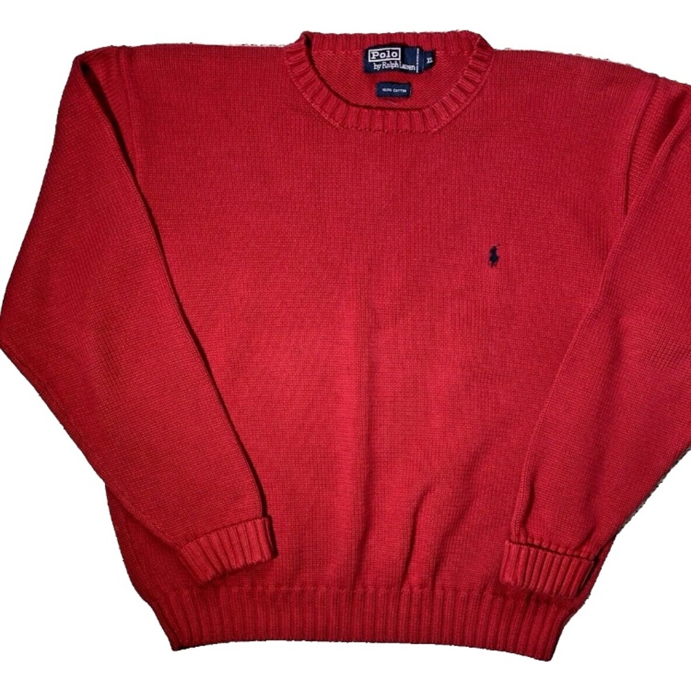 Polo Ralph Lauren Men’s XL 100% Cotton Red Cable Knit V-Neck Pull On Sweater